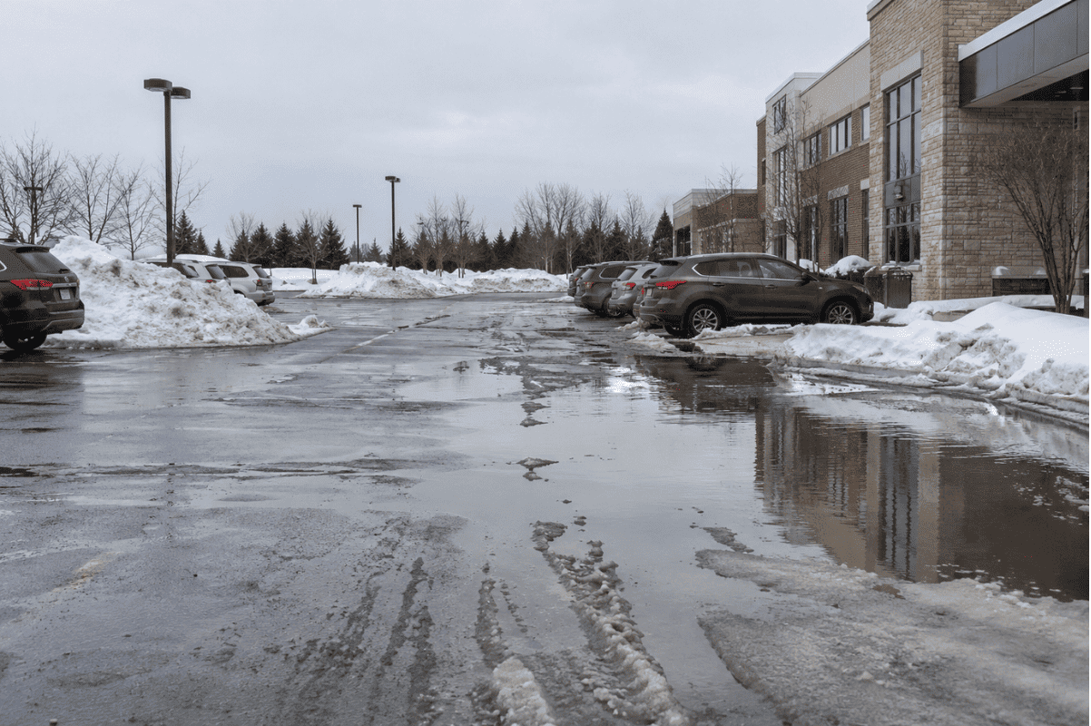 melting snow parking lot