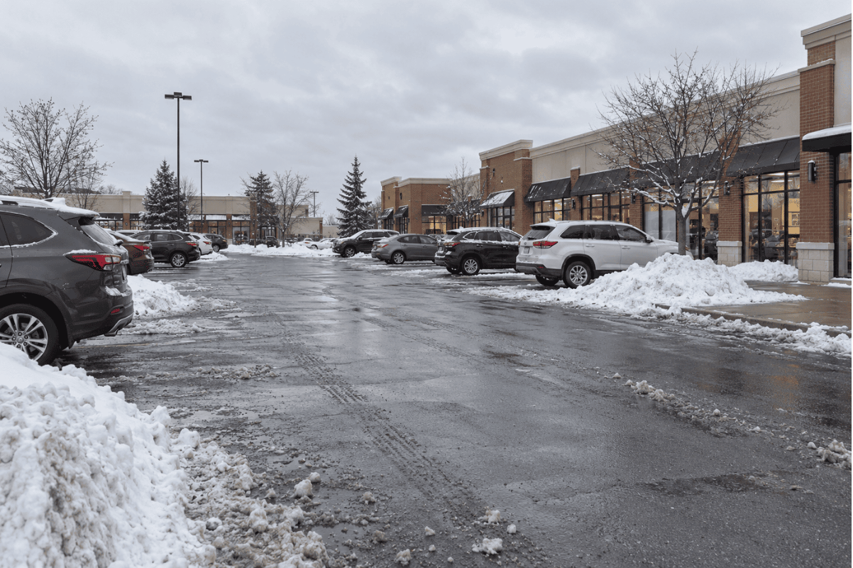parking lot snow banks winter