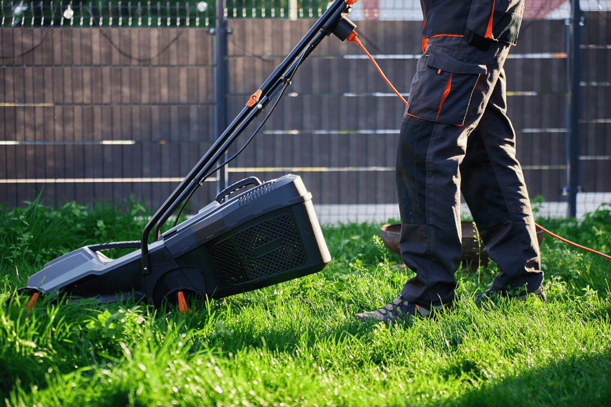 man mowing lawn clean yard