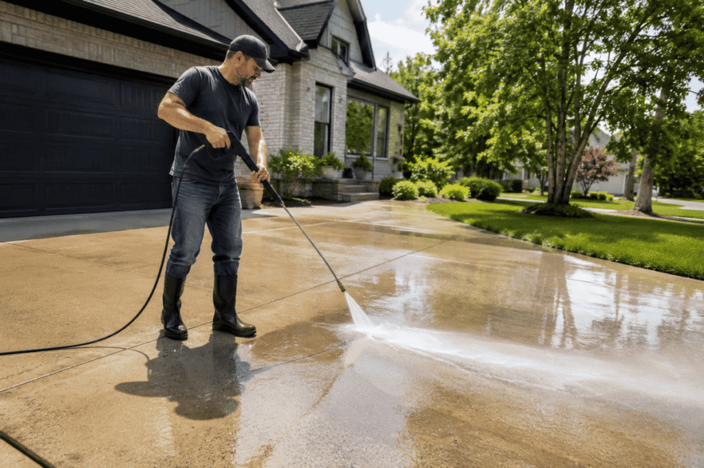 washing concrete driveway
